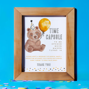 Papier Signe de capsule temporelle d'anniversaire ours – 