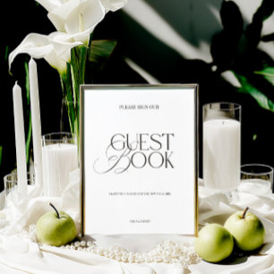 Papier Signe de livre d'or élégant moderne noir et blanc