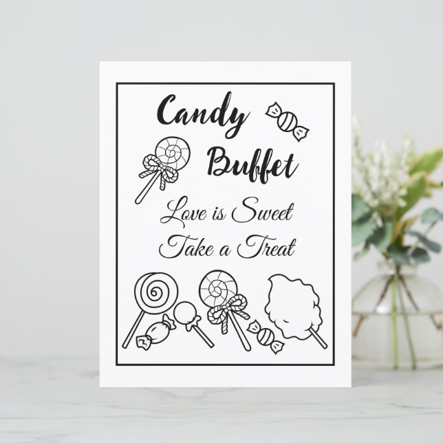Papier SIGNE Mariage de buffet de bonbons noir et blanc (Debout devant)