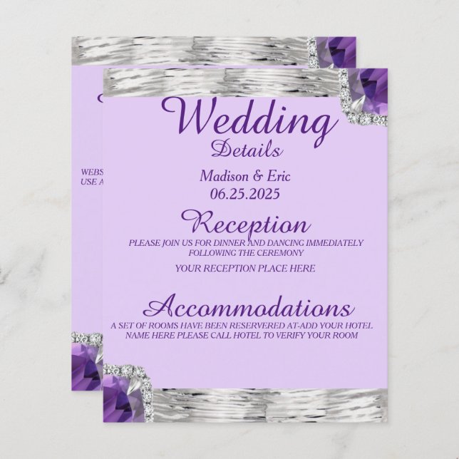 Papier Silver Foil Purple Amethyst Mariage Détail (Devant / Derrière)