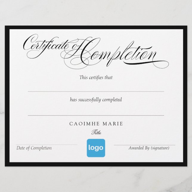 Papier Simple Ajouter un logo Certificat d'achèvement (Devant)