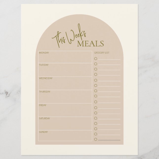 Papier Simple Arc Texte minimal Planificateur de repas he (Devant)