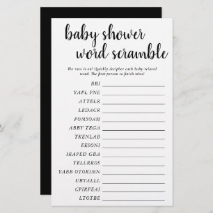 Papier Simple Bébé Mot Scramble Black White Game Card