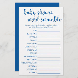 Papier Simple Bébé Mot Scramble   Classic Blue Game Card