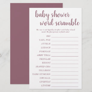 Papier Simple Bébé Mot Scramble   Mauve Pink Game Card