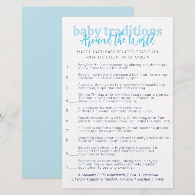 Papier Simple Blue Baby Traditions Baby shower partie (Devant / Derrière)