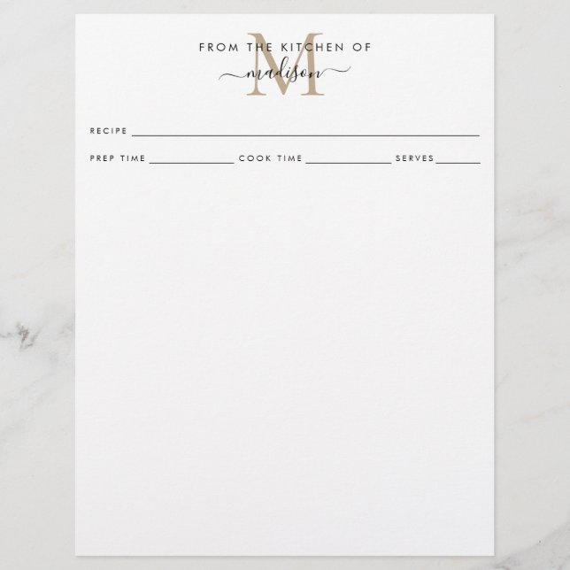 Papier Simple de la cuisine de l'or Monogram Recette (Devant)