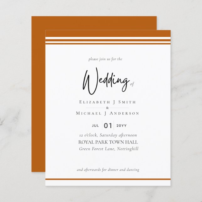 Papier Simple Elegance Cinnamon Moderne Budget Mariage (Devant / Derrière)