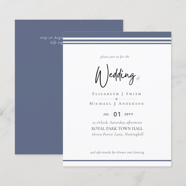 Papier Simple élégance Dusty Blue Moderne Mariage Budget (Devant / Derrière)