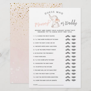 Papier Simple Elephant & Balloon Girl Baby shower jeu
