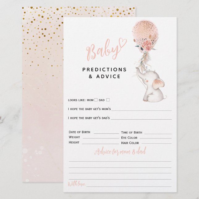 Papier Simple Elephant & Balloon Girl Baby shower jeu (Devant / Derrière)