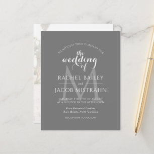 Papier Simple Faire-part de mariage photo gris monogramme
