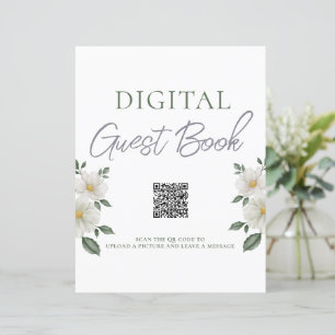 Papier Simple Floral Digital Guest Book QR Code Sign