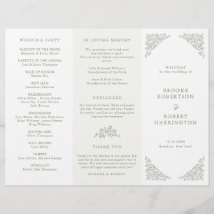 Papier Simple Floral Sage Green Tri Fold Wedding Programm