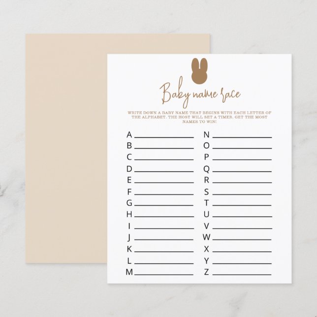 Papier Simple lapin Baby jeu de course de nom (Devant / Derrière)