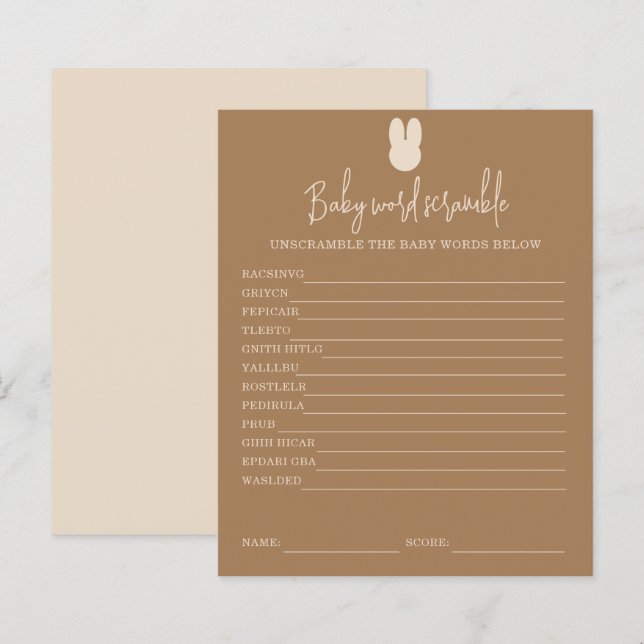 Papier Simple lapin Mot Bébé Scramble | Jeu Baby shower (Devant / Derrière)