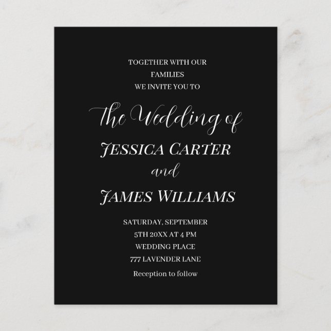 Papier Simple Mariage minimaliste élégant noir et blanc (Devant)