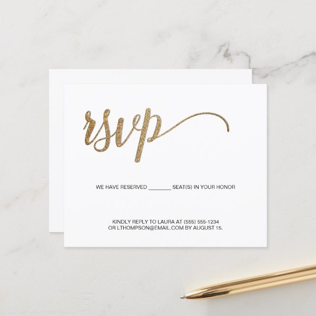 Papier Simple Modern Gold RSVP sans envoi Siège réservé (Devant/Arrière en situation)