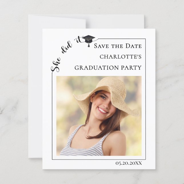 Papier Simple modern photo Graduation Save the Date card (Devant)