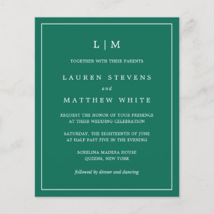 Papier Simple Monogramme Vert Émeraude Mariage Élégant