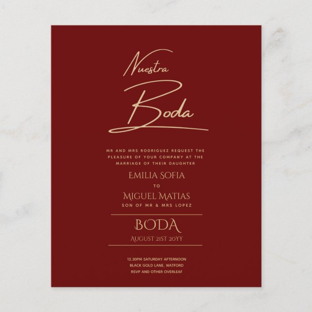 Papier Simple Nuestra BODA Mariage espagnol Texte seuleme (Devant)