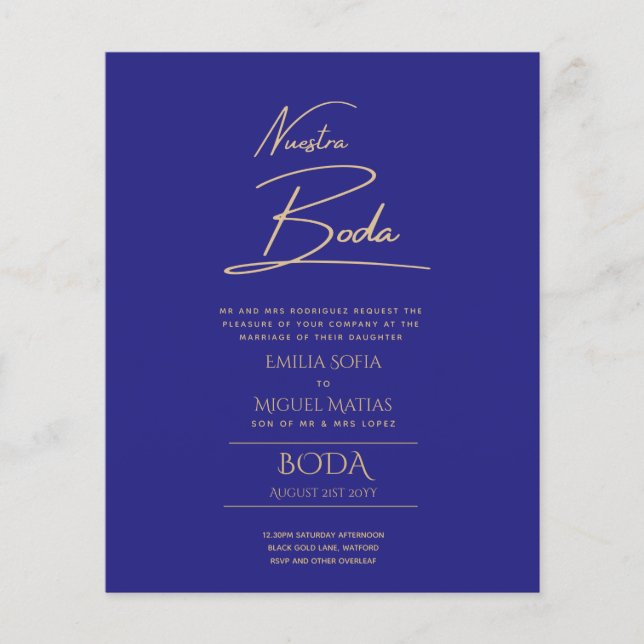 Papier Simple Nuestra BODA Mariage espagnol Texte seuleme (Devant)