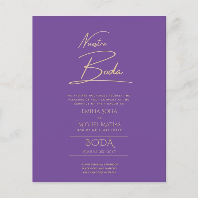 Papier Simple Nuestra BODA Mariage espagnol Texte seuleme (Devant)