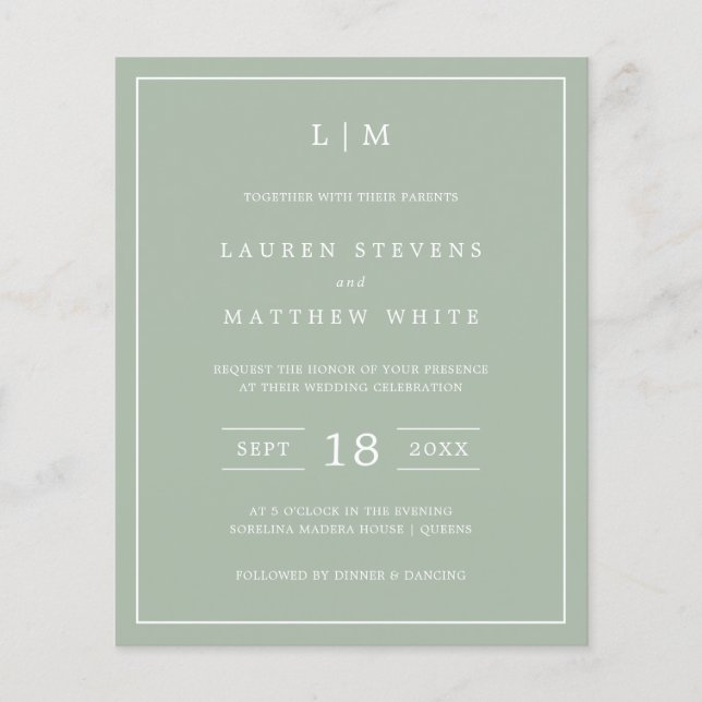 Papier Simple Sage Green Monogramme Budget Mariage Invita (Devant)