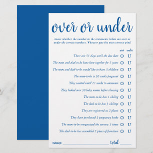 Papier Simple sur ou sous   Classic Blue Game Card