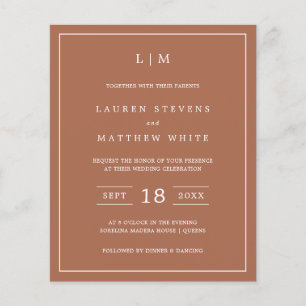 Papier Simple Terracotta Monogramme Budget Mariage Invite