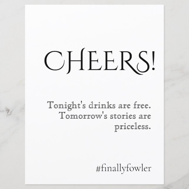 Papier Simply Classic Mariage Open Bar Sign (Devant)