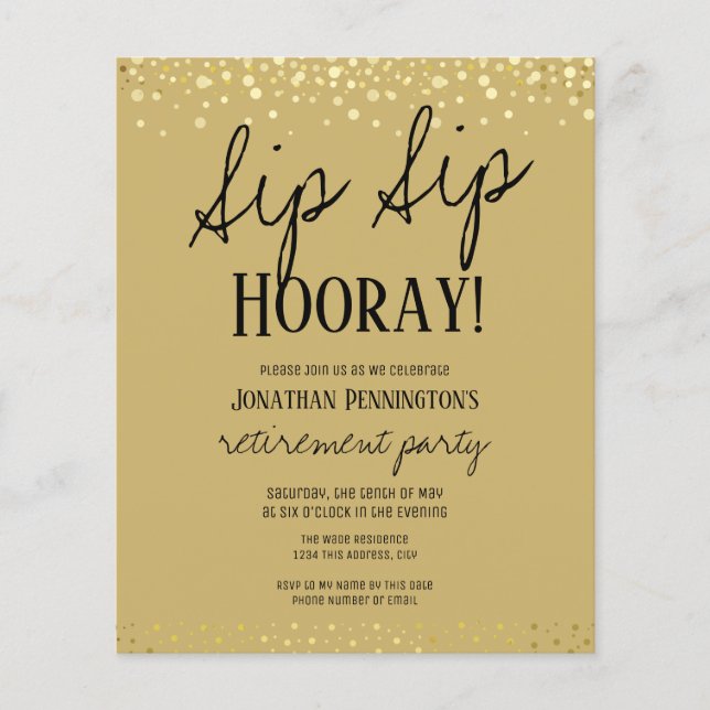 Papier Sip Sip Hooray Elegant Gold Retirement Party (Devant)