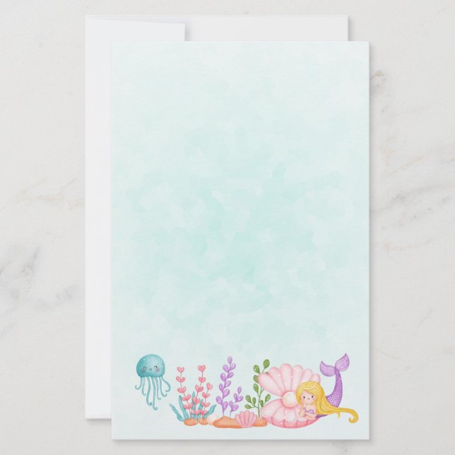 Papier Sirène et méduse sous l'aquarelle marine (Devant)