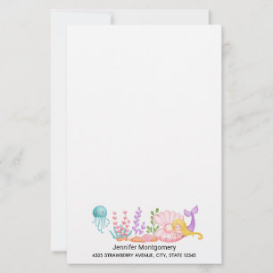 Papier Sirène et méduse sous l'aquarelle marine