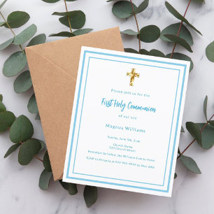 Papier Sky blue boy Première communion sainte invitation