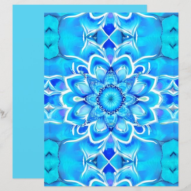 Papier Sky Blue et Cobalt Batik Mandala Motif (Devant / Derrière)