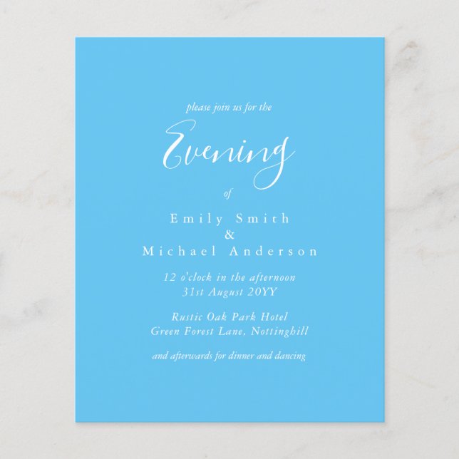 Papier Sky Blue White Script Budget Mariage Réception (Devant)