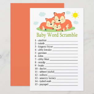 Papier Sleepy fox Baby word scramble jeu