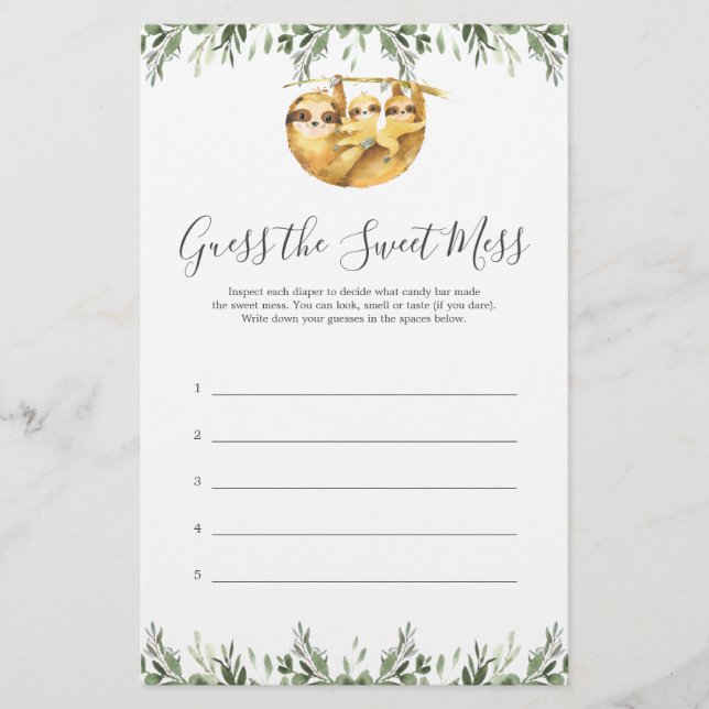 Papier Sloth Baby shower Devine Le Jeu Sweet Mess (Devant)