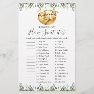 Papier Sloth Baby shower Grossesse Comme Il Est Doux Jeu