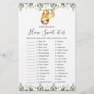 Papier Sloth Baby shower Grossesse Comme Il Est Doux Jeu