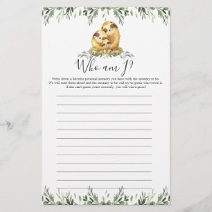 Papier Sloth Baby shower Qui Suis-Je Jeu