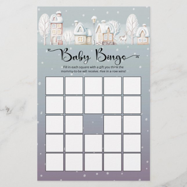 Papier Snow house baby shower bébé jeu de bingo (Devant)