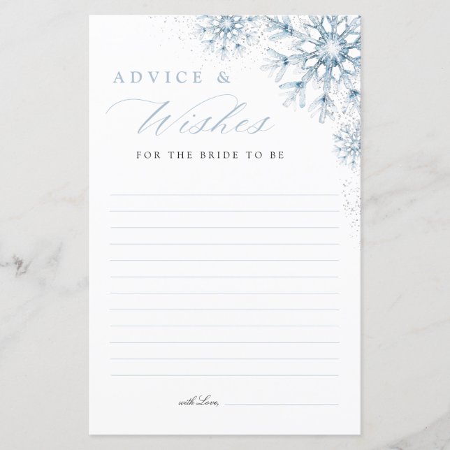 Papier Snow in Love Bridal Shower Advice & Wishes Card (Devant)