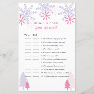 Papier Snowflake Baby shower Devinez qui a dit le jeu
