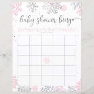 Papier Snowflakes Pink Silver Baby shower Jeu de Bingo