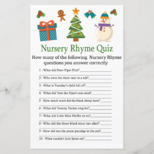 Papier Snowman Nursery Rhyme Quiz jeu de baby shower