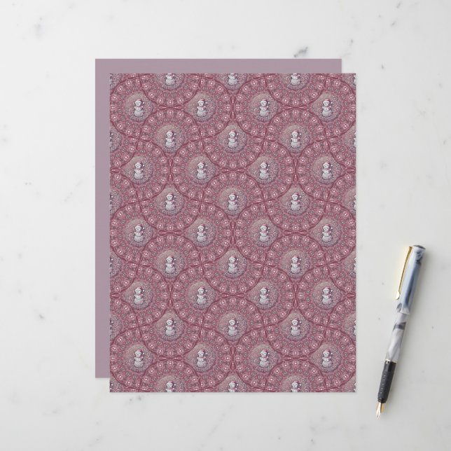 Papier Snowman rose Whimsical Mandala Ogee Fans Scrapbook (Devant/Arrière en situation)