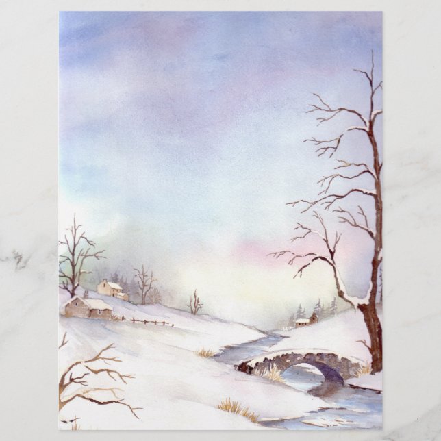 Papier Snowy Bridge Watercolor Landscape (Devant)