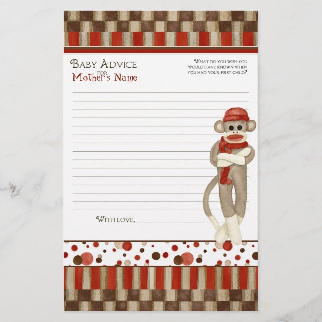 Papier Sock Monkey, Tricycle, Conseil Baby shower Garçon (Devant)